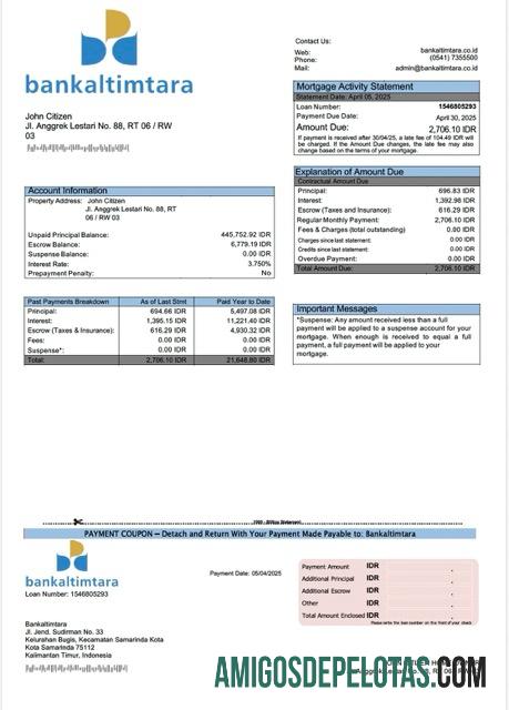 realista Modelo Word e PDF de declaração de hipoteca Bankaltimtara da Indonésia